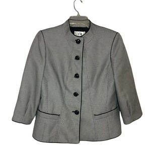 Le Suit blazer jacket black white buttons lined business size 14